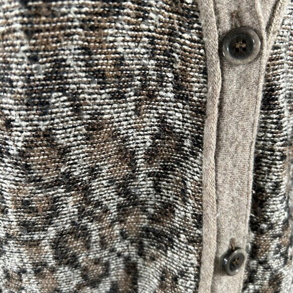 Free People Animal Print Wool Blend 5 Button Front Knit Long Cardigan Sweater L - Picture 8 of 10